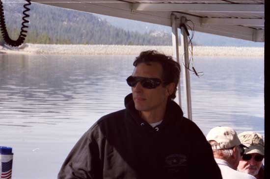 Jim, the owner of Vermilion Valley Resort, piloting the VVR ferry out to Mono Creek.