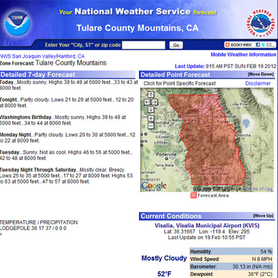 Southern high Sierra weather forecasts.