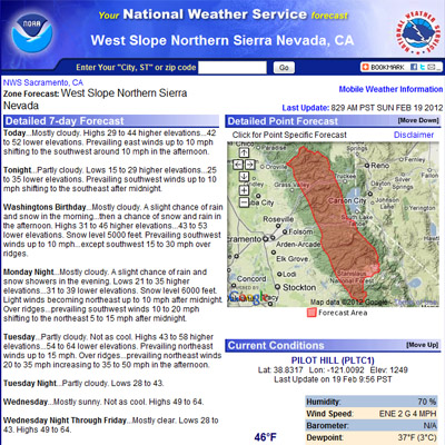 West Central Sierra Nevada Weather Forecasts.