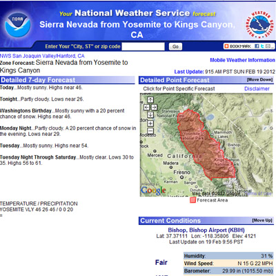 Yosemite Kings Canyon High Sierra Weather.